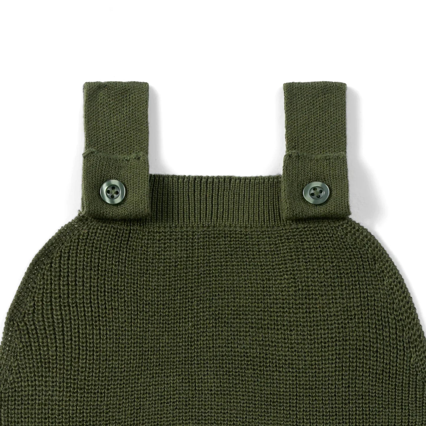 Baby Knit Button Strap Romper in Forest Green