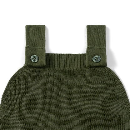 Baby Knit Button Strap Romper in Forest Green