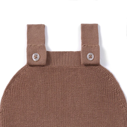 Baby Knit Button Strap Romper in Mocha