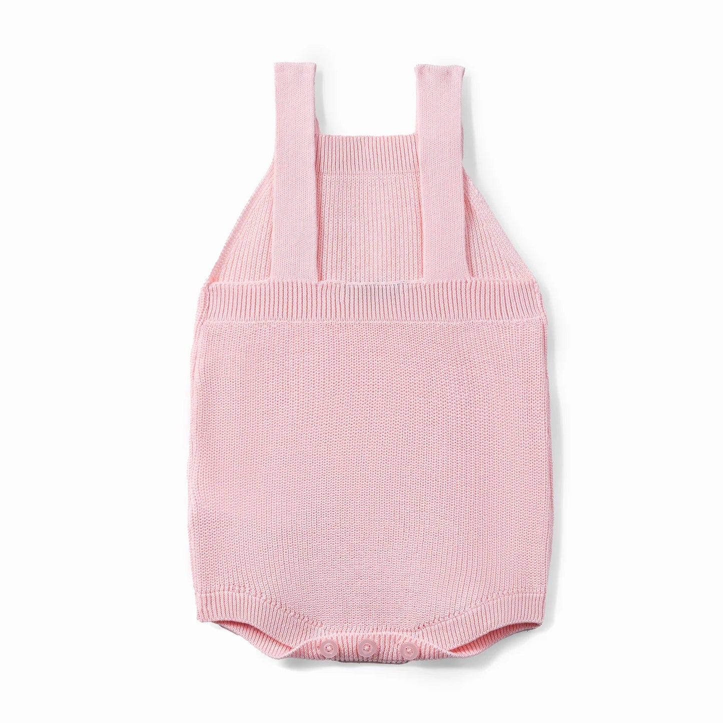 Baby Knit Button Strap Romper in Pink