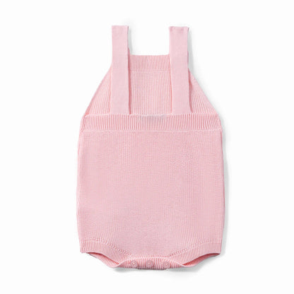 Baby Knit Button Strap Romper in Pink