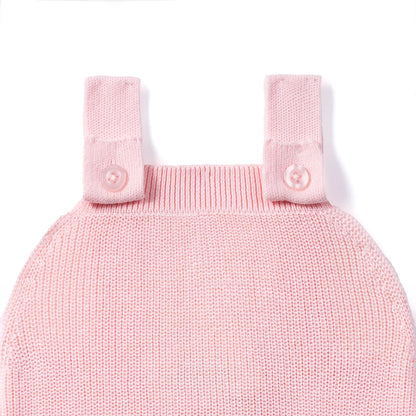 Baby Knit Button Strap Romper in Pink