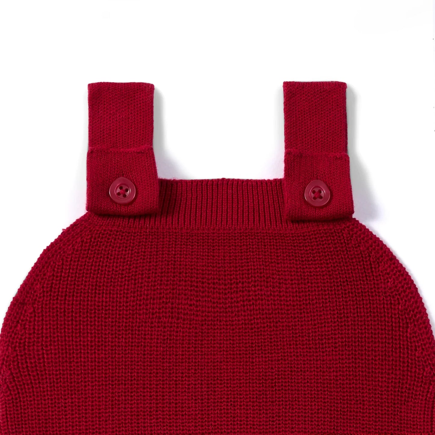 Baby Knit Button Strap Romper in Red Xmas