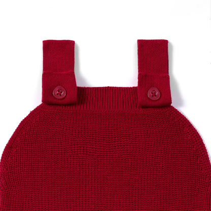 Baby Knit Button Strap Romper in Red Xmas