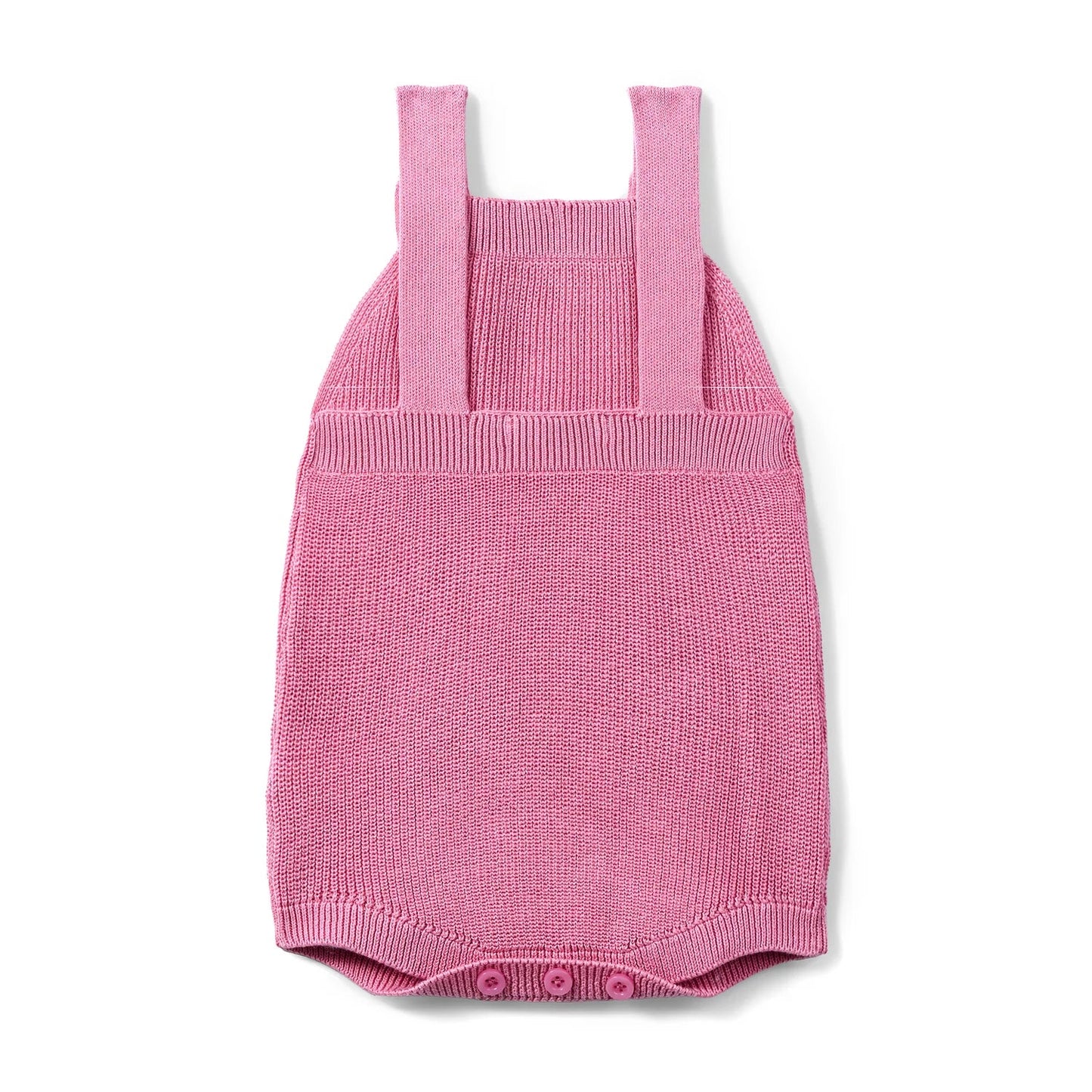 Baby Knit Button Strap Romper in Rose Pink