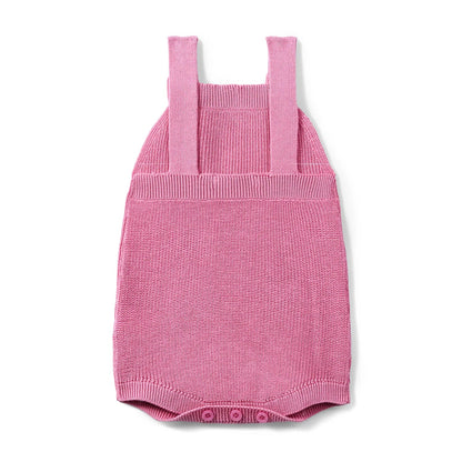 Baby Knit Button Strap Romper in Rose Pink