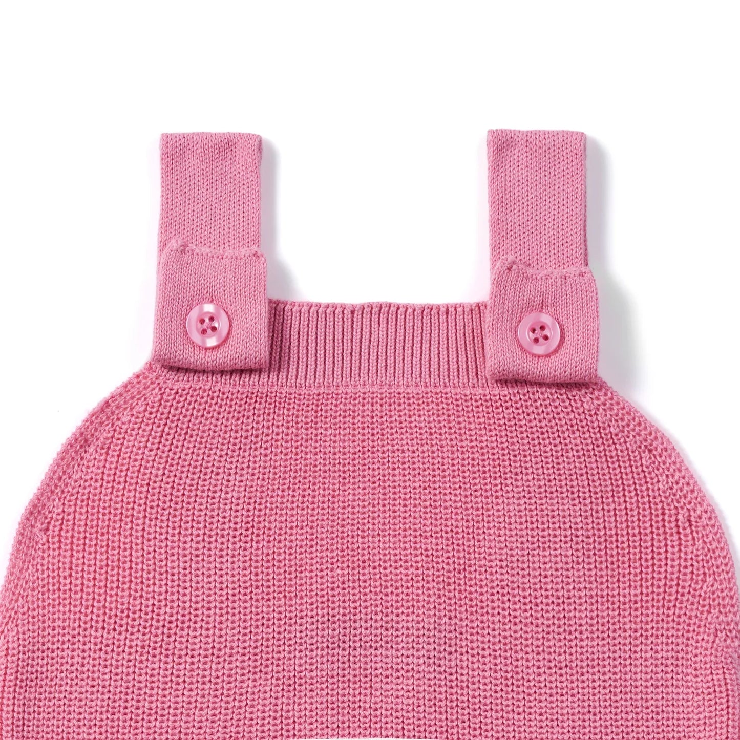 Baby Knit Button Strap Romper in Rose Pink