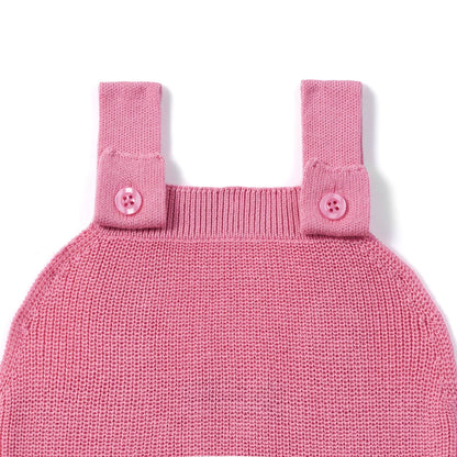 Baby Knit Button Strap Romper in Rose Pink