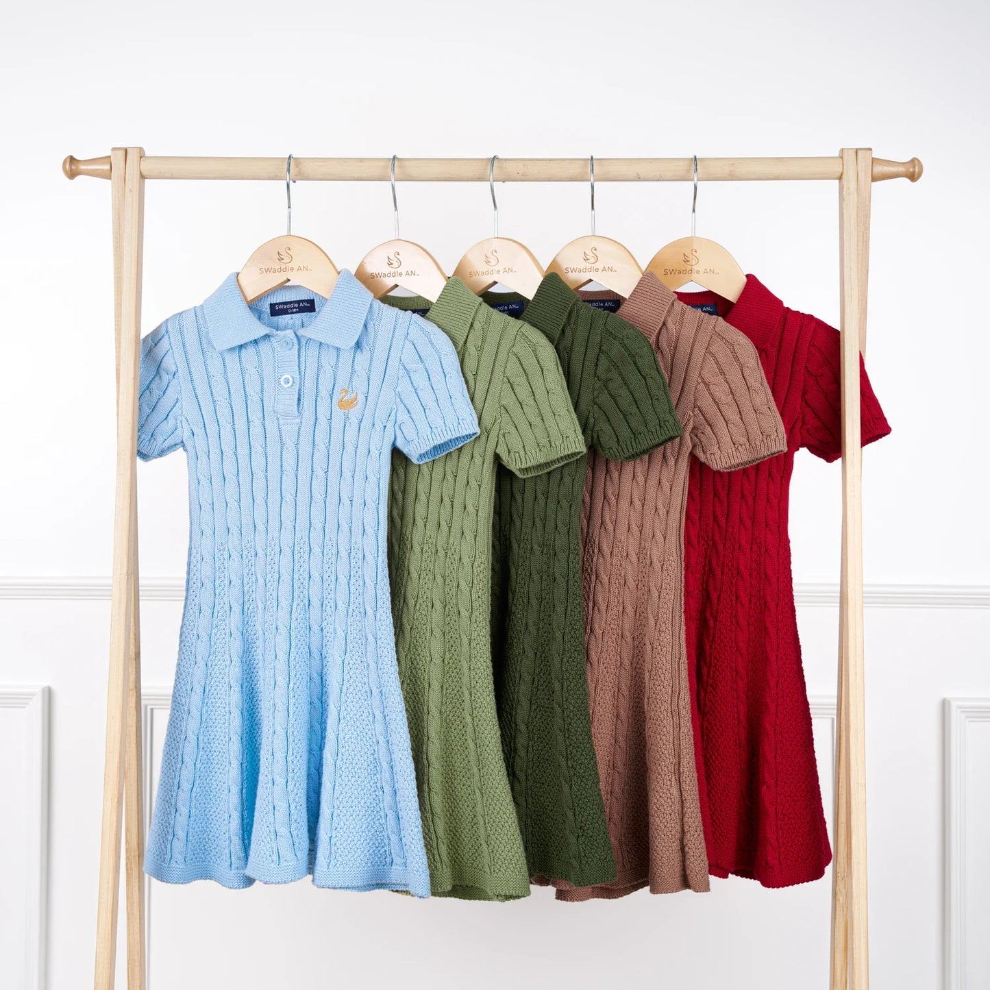 Cable Knit Polo Dress in Sage Green