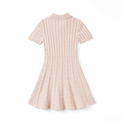 Cable Knit Polo Dress in Beige