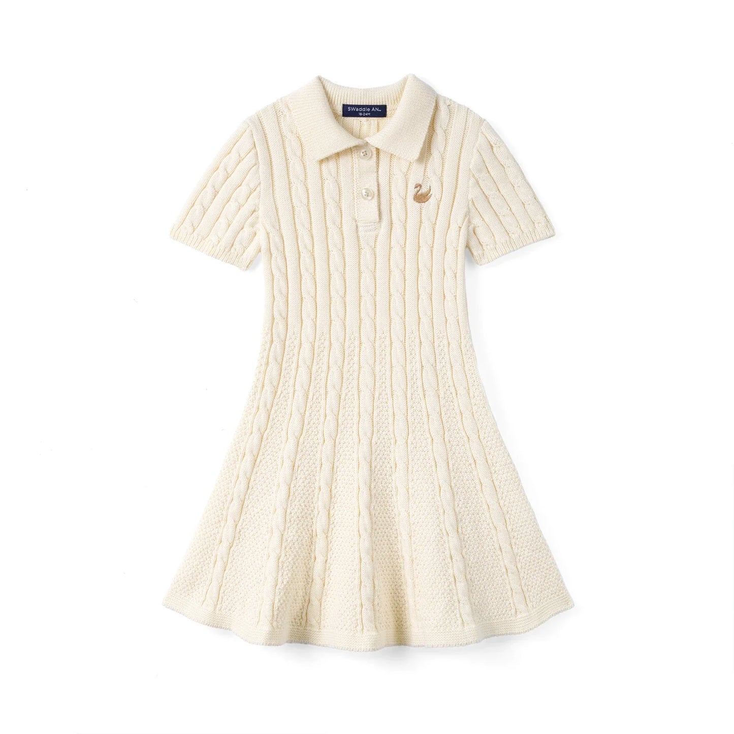 Cable Knit Polo Dress in Cream
