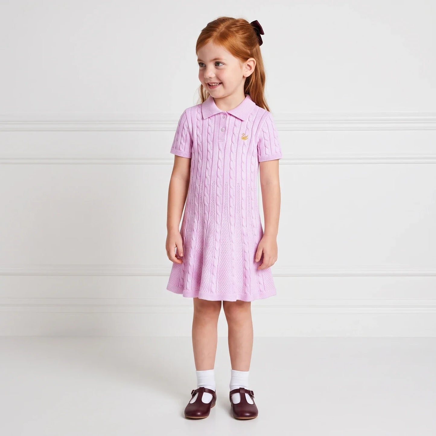 Cable Knit Polo Dress in Lilac