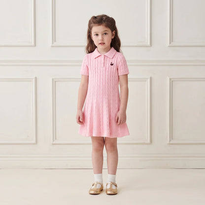 Cable Knit Polo Dress in Pink