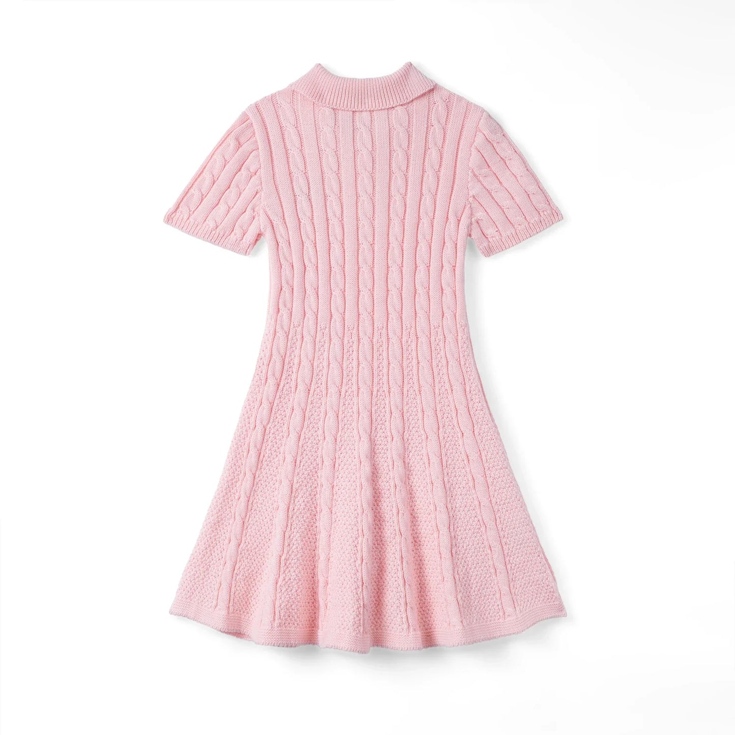 Cable Knit Polo Dress in Pink