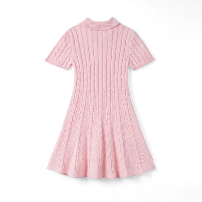 Cable Knit Polo Dress in Pink