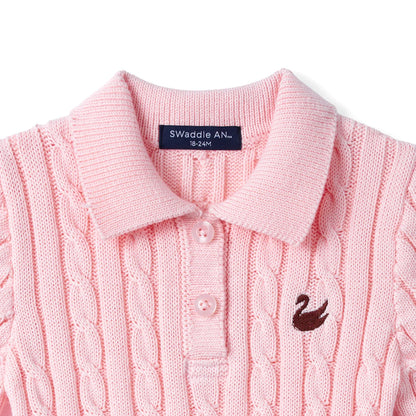 Cable Knit Polo Dress in Pink