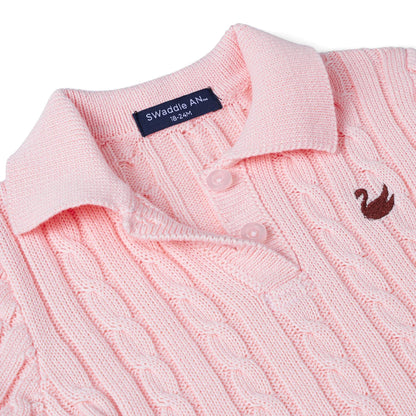 Cable Knit Polo Dress in Pink