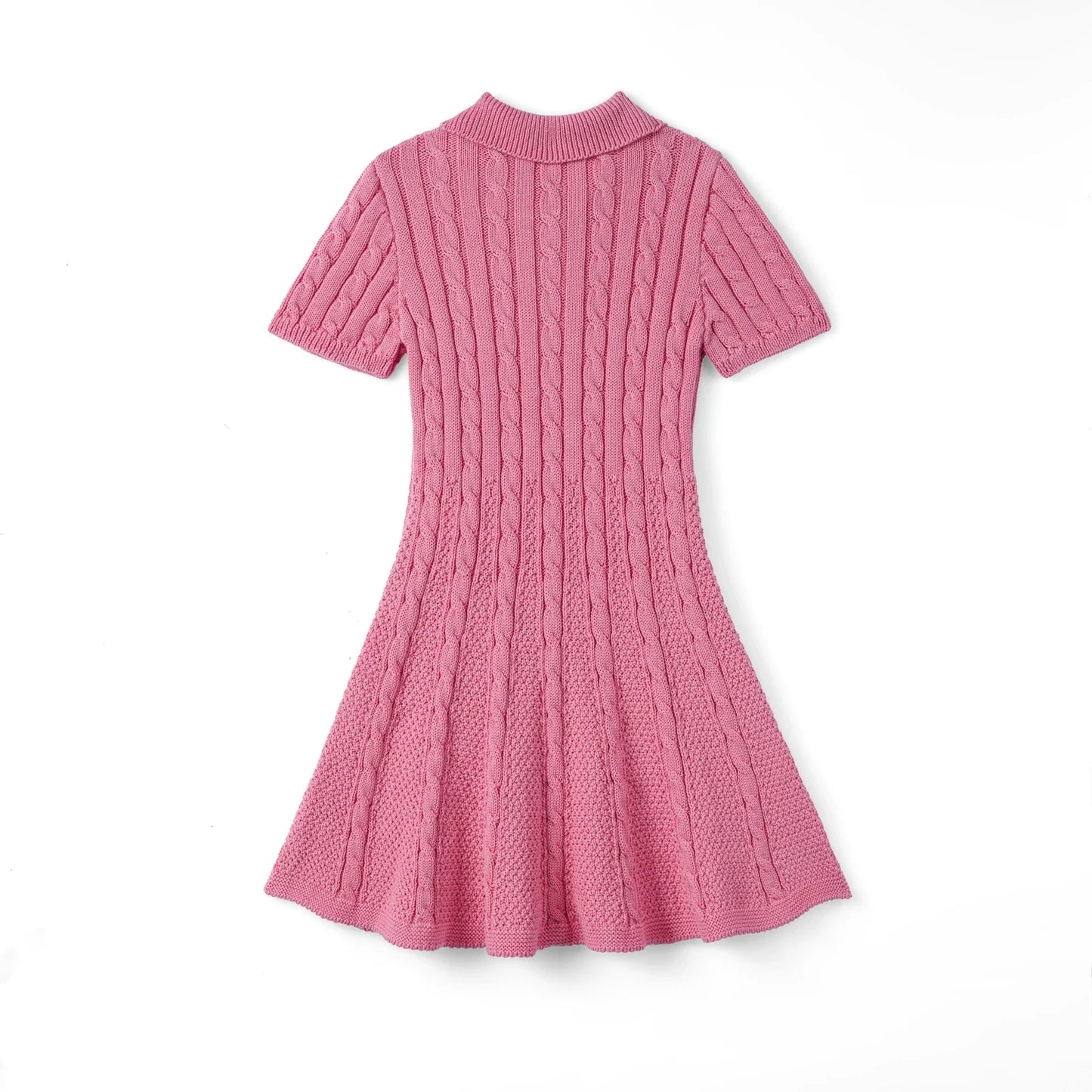 Cable Knit Polo Dress in Rose Pink