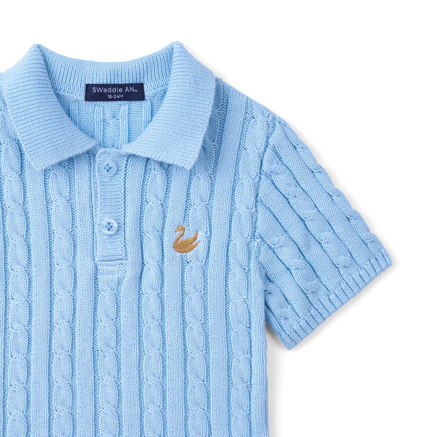 Cable Knit Polo Sweater in Baby Blue