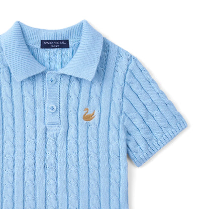 Cable Knit Polo Sweater in Baby Blue
