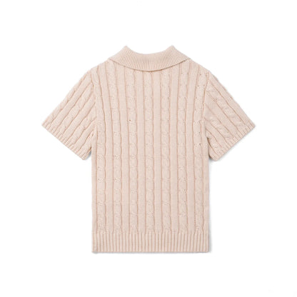 Cable Knit Polo Sweater in Beige