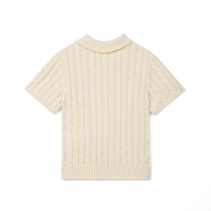 Cable Knit Polo Sweater in Cream