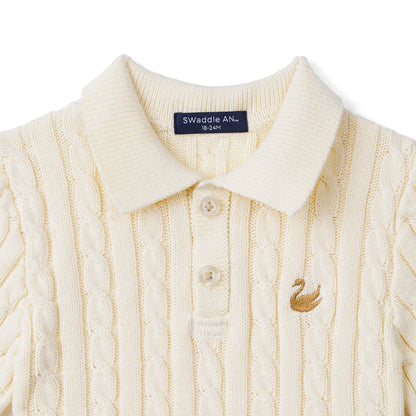 Cable Knit Polo Sweater in Cream