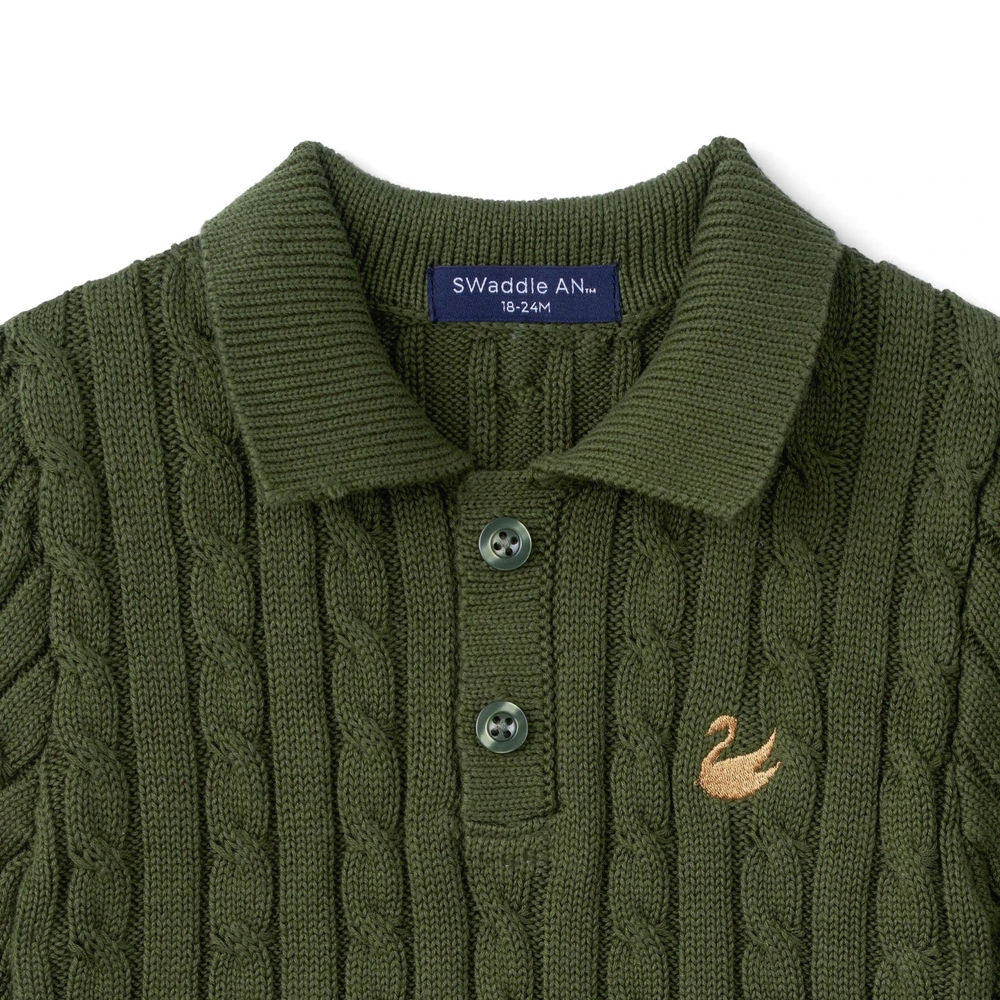 Cable Knit Polo Sweater in Forest Green