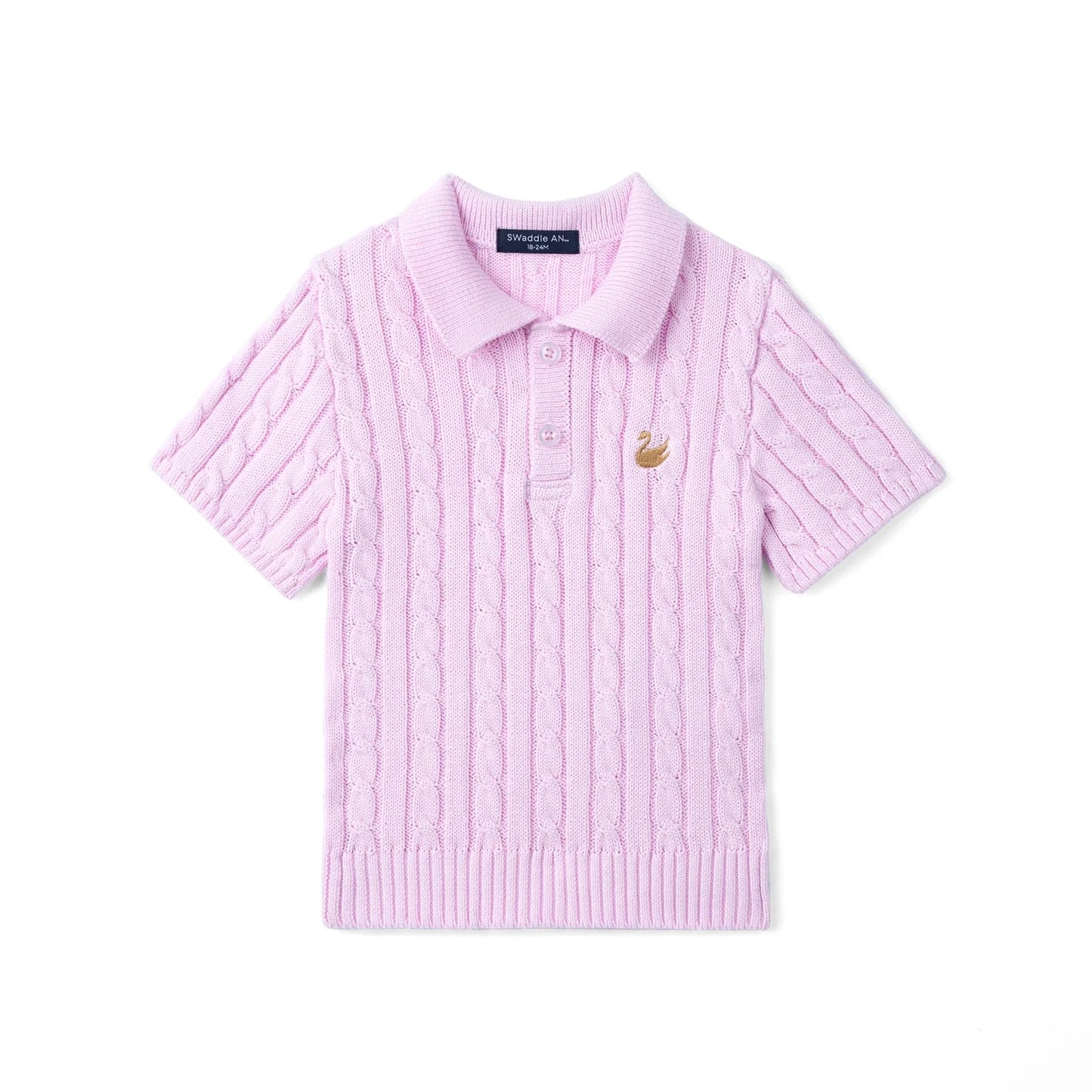 Cable Knit Polo Sweater in Lilac