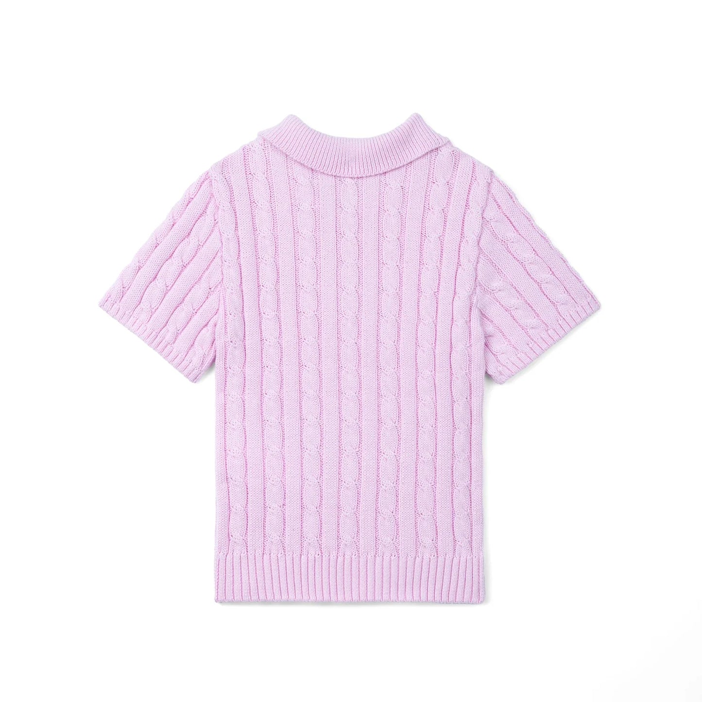 Cable Knit Polo Sweater in Lilac