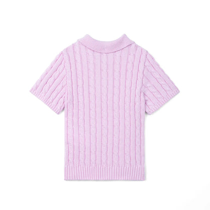 Cable Knit Polo Sweater in Lilac