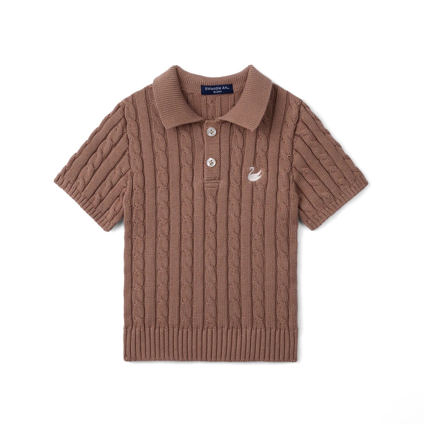Cable Knit Polo Sweater in Mocha