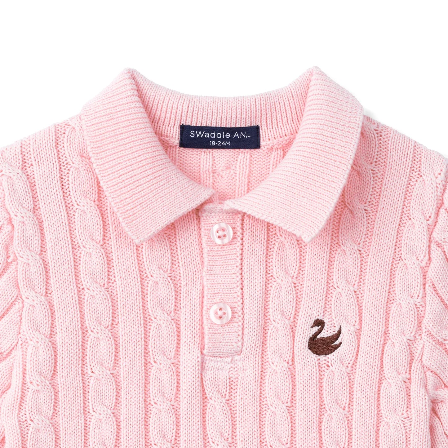 Cable Knit Polo Sweater in Pink