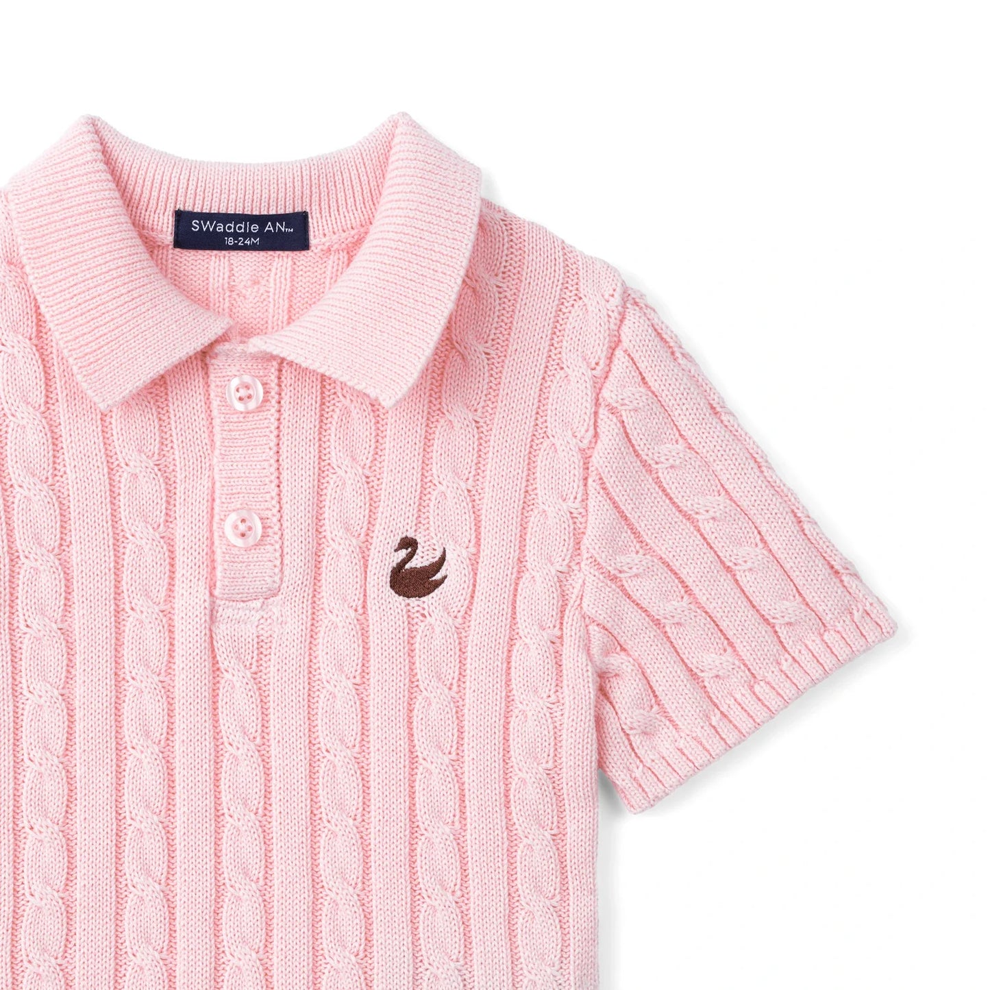 Cable Knit Polo Sweater in Pink