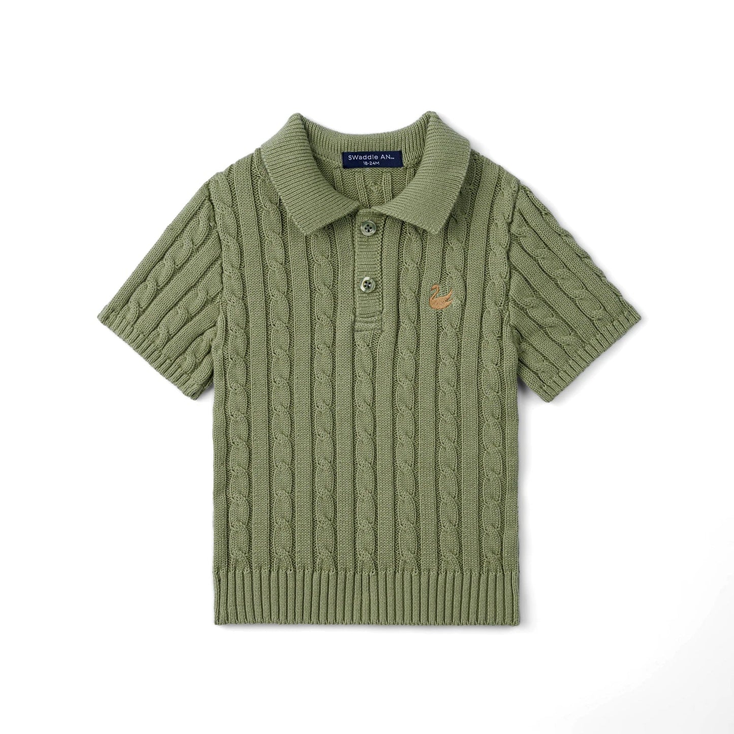 Cable Knit Polo Sweater in Sage Green