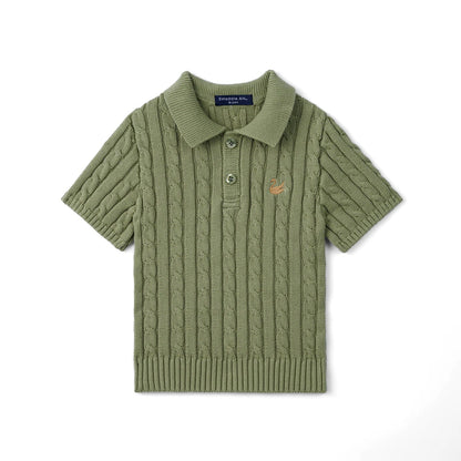 Cable Knit Polo Sweater in Sage Green