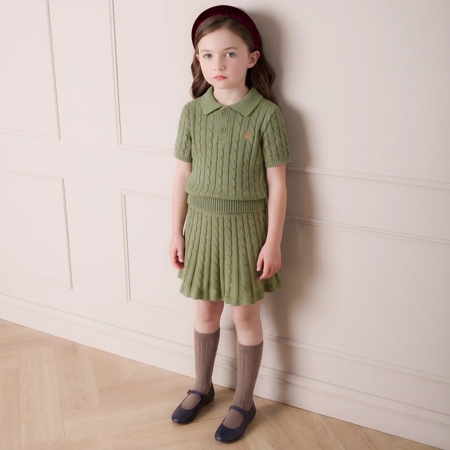 Cable Knit Polo Sweater in Sage Green