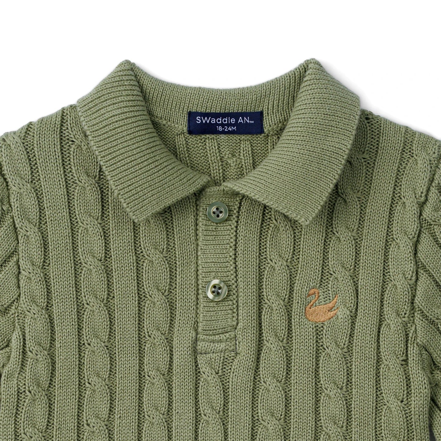 Cable Knit Polo Sweater in Sage Green