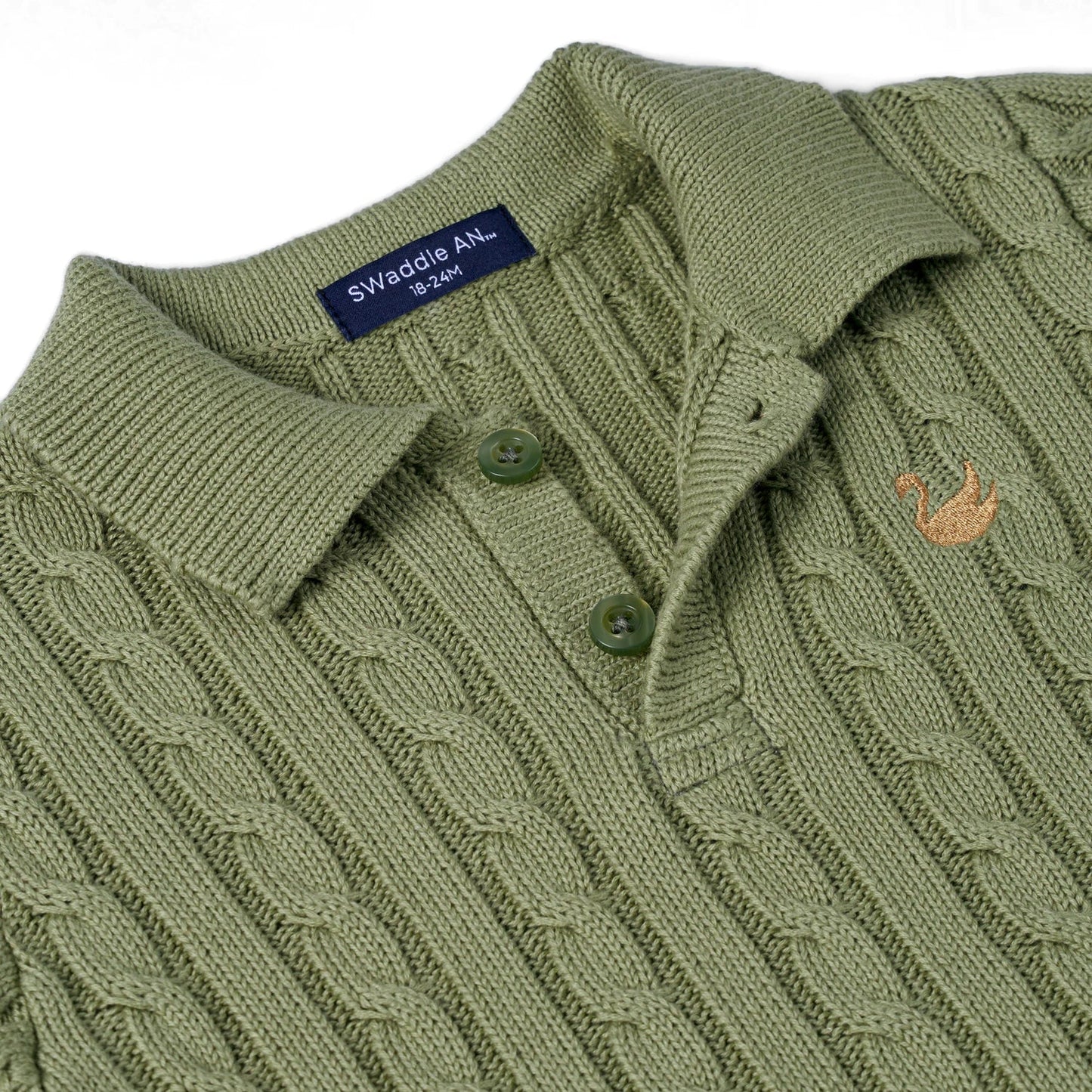 Cable Knit Polo Sweater in Sage Green