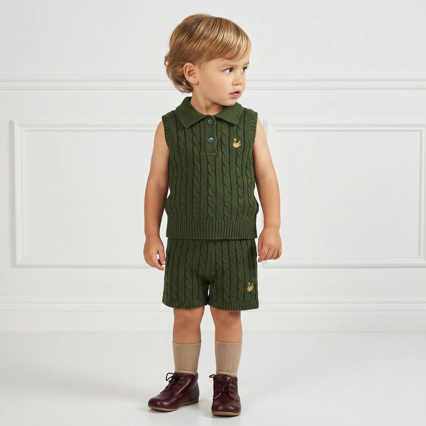 Cable Knit Short in Forest Green