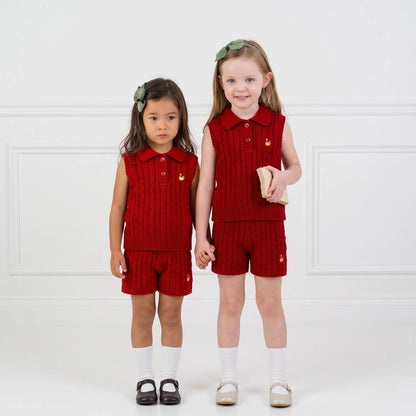 Cable Knit Short in Red Xmas