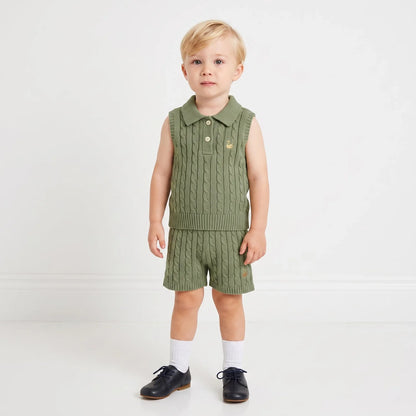Cable Knit Short in Sage Green