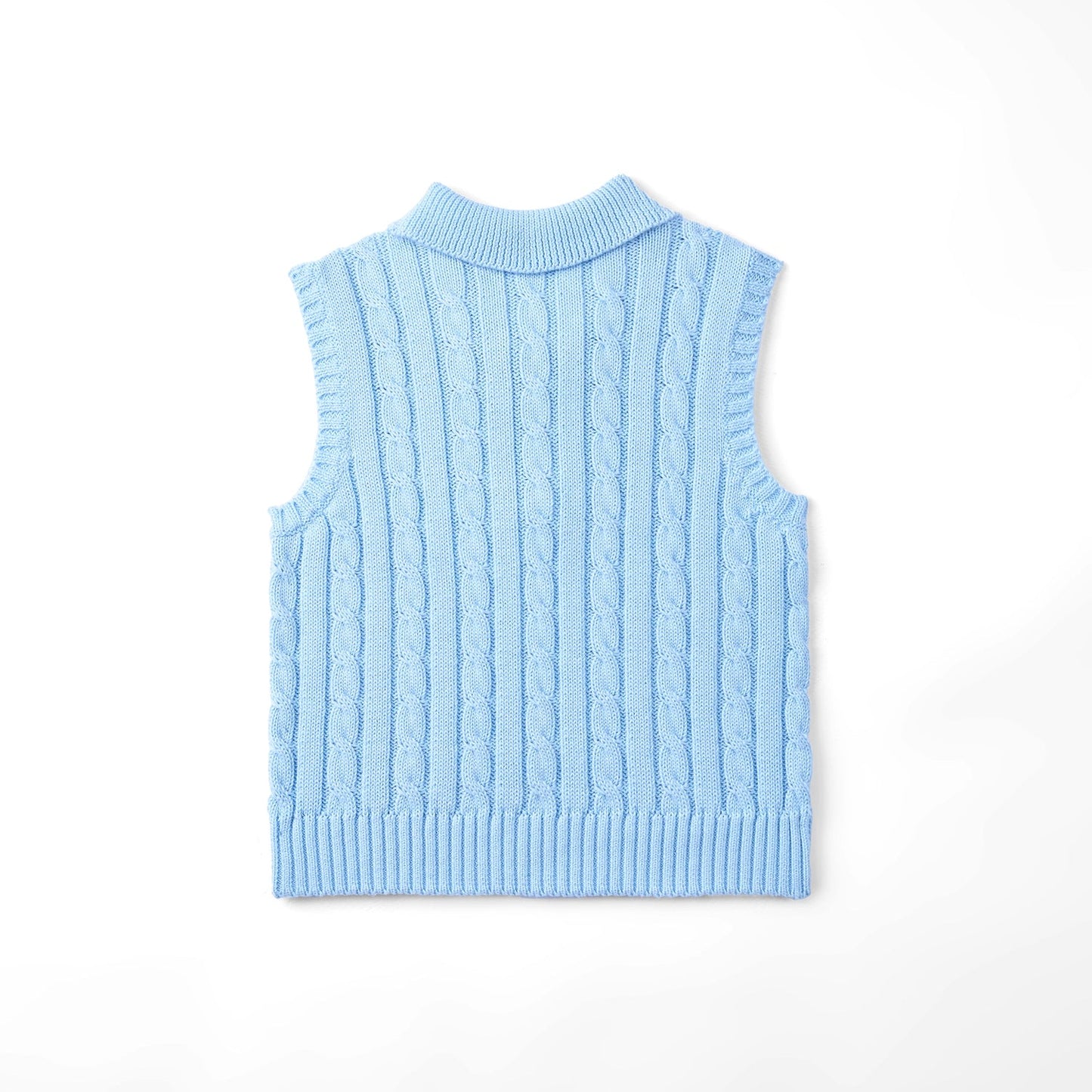 Cable Knit Sleeveless Polo Shirt in Baby Blue
