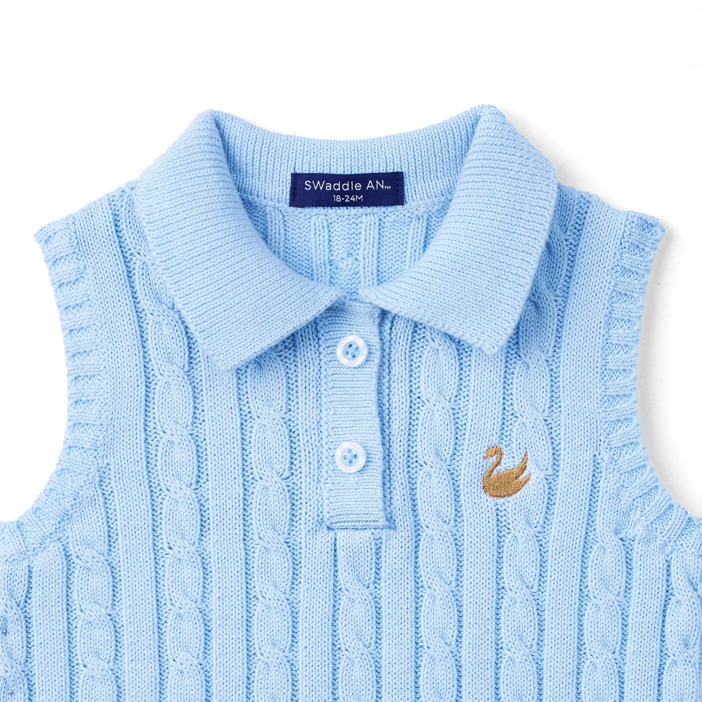 Cable Knit Sleeveless Polo Shirt in Baby Blue