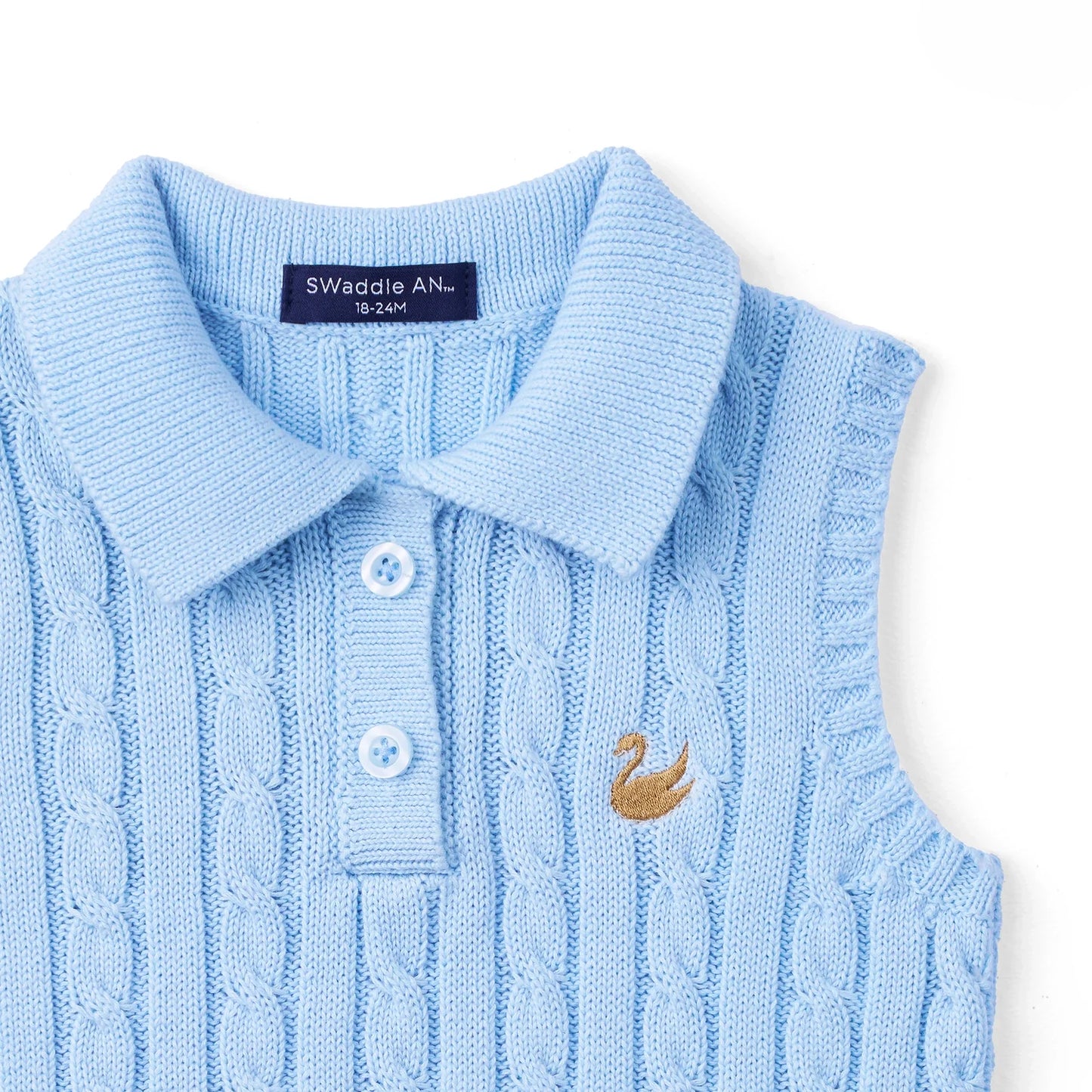 Cable Knit Sleeveless Polo Shirt in Baby Blue