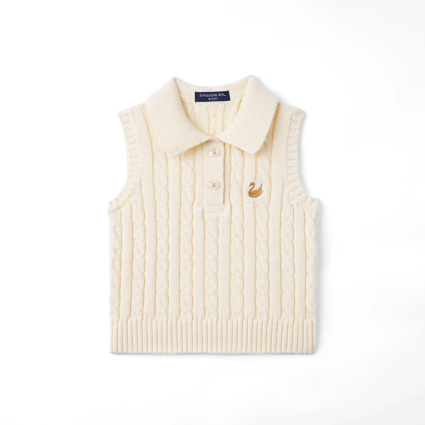 Cable Knit Sleeveless Polo Shirt in Cream