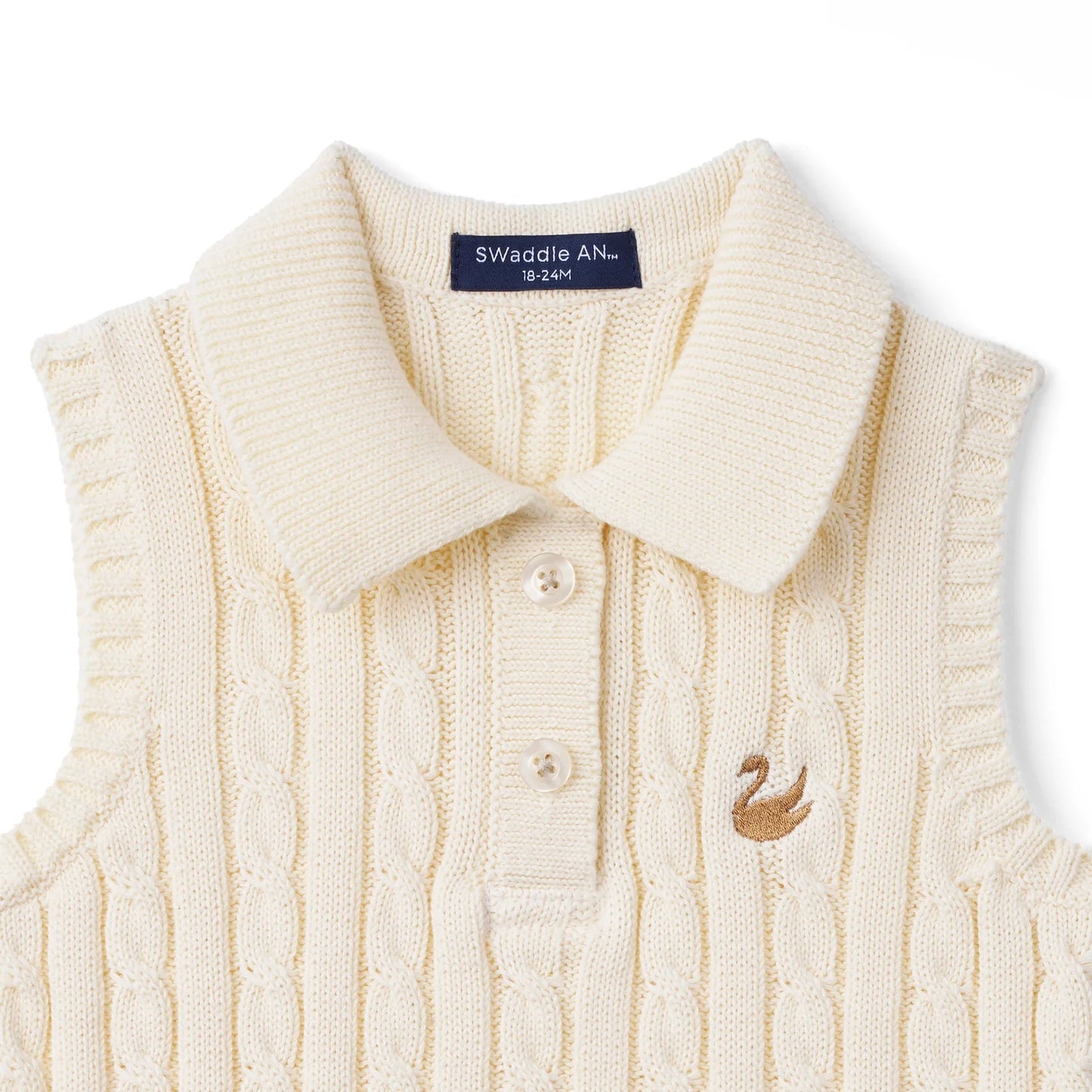 Cable Knit Sleeveless Polo Shirt in Cream