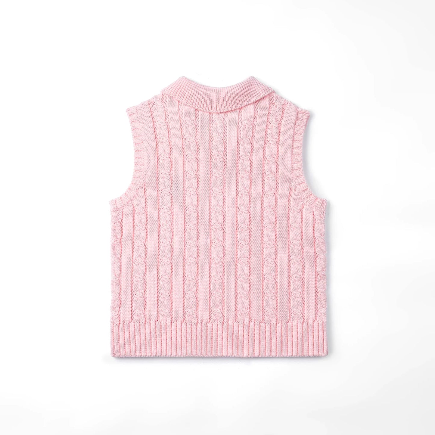 Cable Knit Sleeveless Polo Shirt in Pink