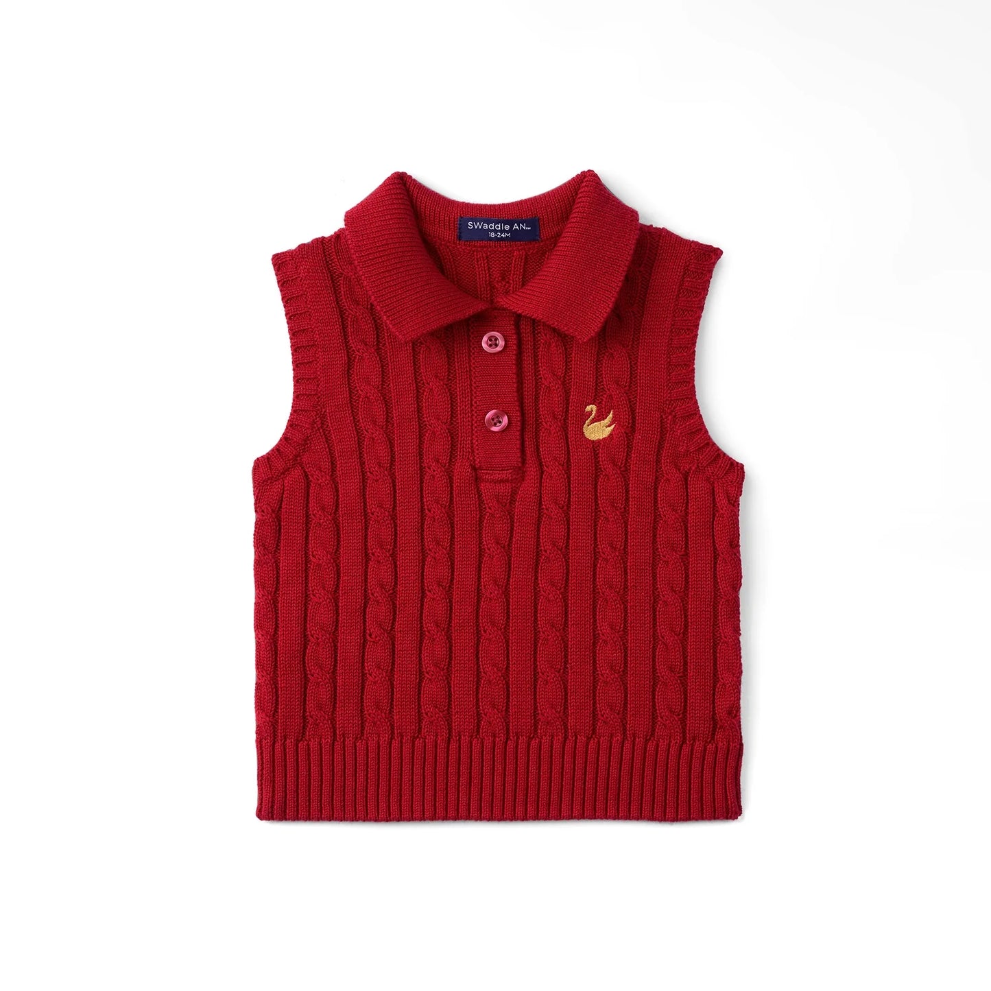 Cable Knit Sleeveless Polo Shirt in Red Xmas