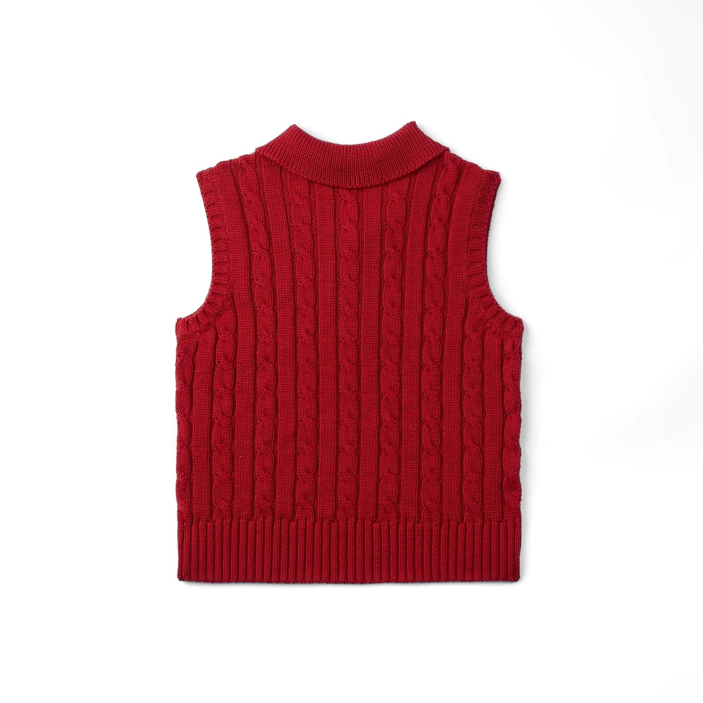 Cable Knit Sleeveless Polo Shirt in Red Xmas